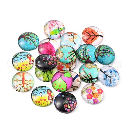 Tree of Life Printed Half Round/Dome Glass Cabochons US-GGLA-A002-12mm-GG-1