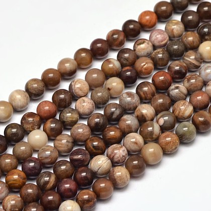 Natural Petrified Wood Round Bead Strands US-G-F266-08-6mm-1
