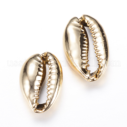 Electroplated Natural Cowrie Shell Beads US-X-SSHEL-R040-G-1