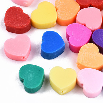 Handmade Polymer Clay Beads, Heart, Mixed Color, 10x10x5mm, Hole: 2mm