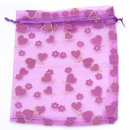 Rectangle Heart Printed Organza Bags US-OP-R025-7x9-03-1