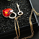Heart Lock and Key Real Gold Plated Alloy Rhinestone Pendant Sweater Necklaces US-NJEW-DD0009-072E-3