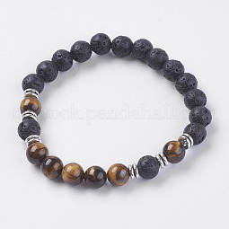 Natural Lava Rock Beads Stretch Bracelets US-BJEW-E326-07