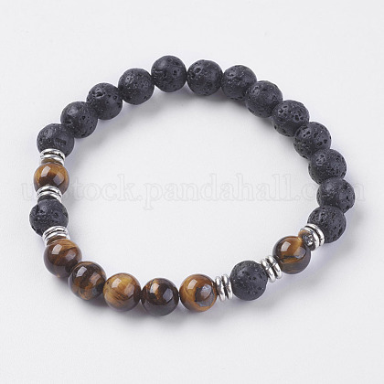 Natural Lava Rock Beads Stretch Bracelets US-BJEW-E326-07-1