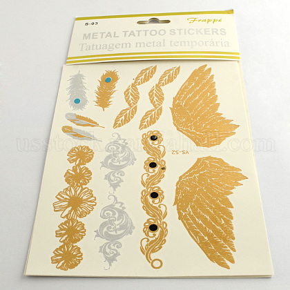 Mixed Shapes Cool Body Art Removable Fake Temporary Tattoos Metallic Paper Stickers US-AJEW-Q081-55-1