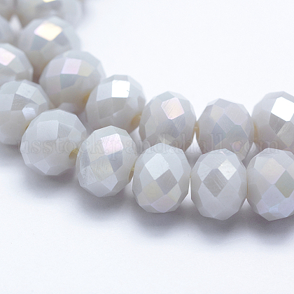 Electroplate Opaque Solid Color Crystal Glass Rondelle Beads Strands US-EGLA-F046A-08AB-1