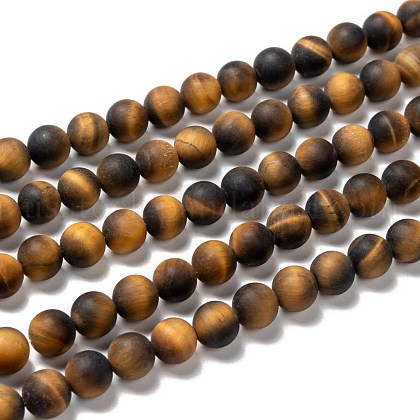 Natural Frosted Tiger Eye Round Bead Strands US-G-M064-8mm-02-1