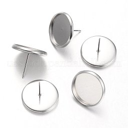 Tarnish Resistant Flat Round 304 Stainless Steel Stud Earring Settings US-STAS-M227-14mm