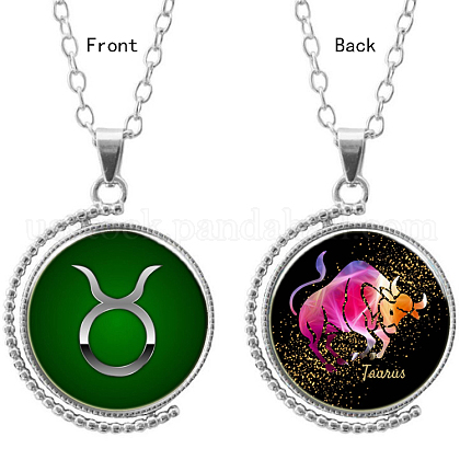 Double-sided Picture Glass Rotatable Pendant Necklaces US-NJEW-F200-28P-1
