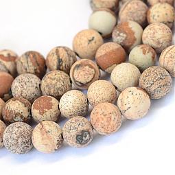 Frosted Natural Picture Jasper Round Bead Strands US-G-E334-8mm-26