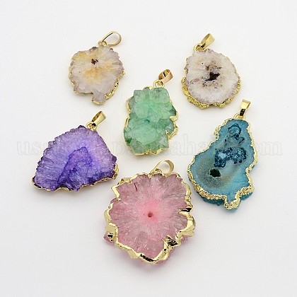 Nuggets Dyed Natural Druzy Agate Pendants US-G-P067-32M-1