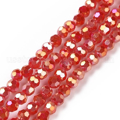 Faceted(32 Facets) Round Full Plated Electroplate Glass Beads Strands US-EGLA-J130-FP01-1