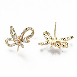 Brass Micro Pave Clear Cubic Zirconia Earring Findings US-KK-S356-176G-NF