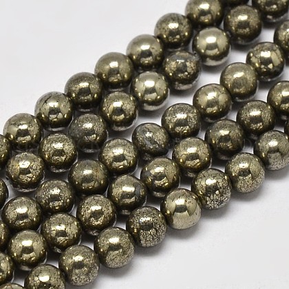 Natural Pyrite Round Beads Strands US-G-F197-10-8mm-1