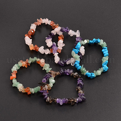 Chips Natural & Synthetic Mixed Stone Beaded Stretch Bracelets US-BJEW-JB01824-1