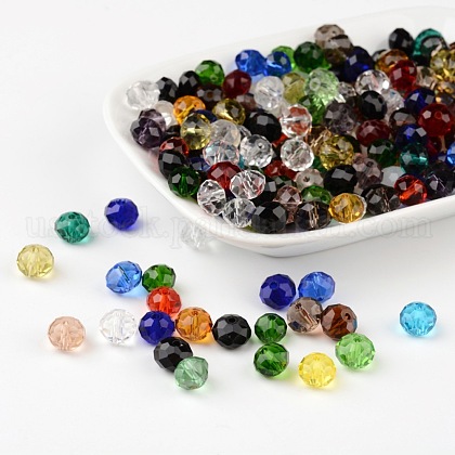 Faceted Rondelle Transparent Glass Beads US-GLAA-R152-8mm-M1-1