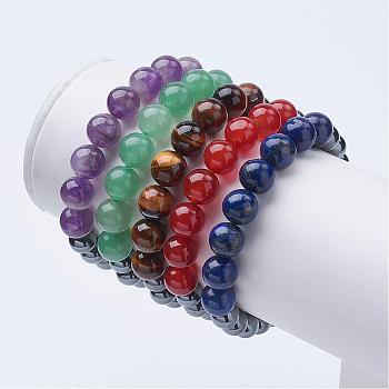 Natural Gemstone Stretch Bracelets, with Non-Magnetic Synthetic Hematite Beads, 2-1/8 inch(55mm)