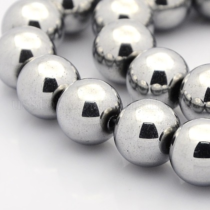 Round Non-magnetic Synthetic Hematite Beads Strands US-G-P061-66-10mm-1