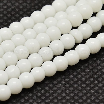 Opaque Solid Color Glass Round Beads Strands US-GLAA-F032-8mm-01-1
