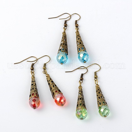 Brass Glass Teardrop Beads Dangle Earrings US-EJEW-JE01362-1