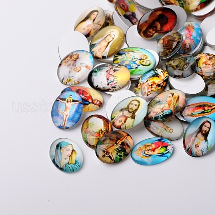 Jesus and the Virgin Printed Glass Oval Cabochons US-GGLA-N003-13x18-A-1