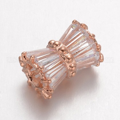 Sandglass Brass Micro Pave Cubic Zirconia Beads US-KK-K109-27RG-1