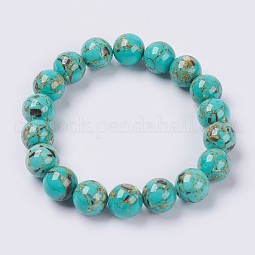 Natural Sea Shell and Synthetic Turquoise Assembled Beaded Stretch Bracelet US-BJEW-P211-02-6mm