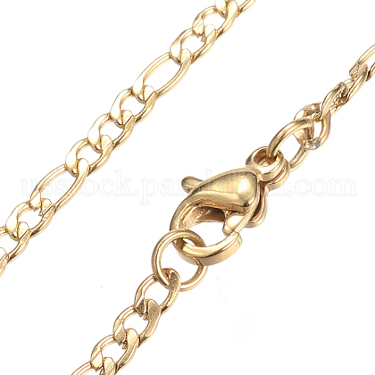 Ion Plating(IP) 304 Stainless Steel Figaro Chain Necklaces US-STAS-K168-01G-1