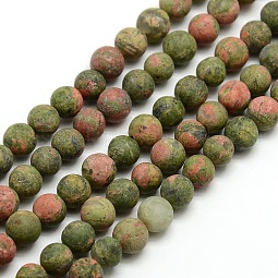 Natural Frosted Unakite Round Bead Strands US-G-M064-8mm-06