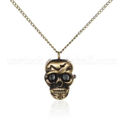Halloween Jewelry Gifts Alloy Skull Pendant Necklace Quartz Pocket Watch US-WACH-N006-17-1