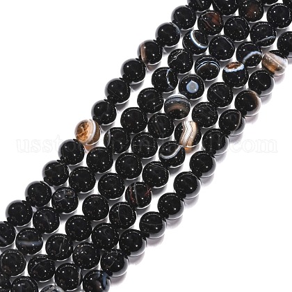 Natural Striped Agate/Banded Agate Beads Strands US-G-G391-8mm-01-1