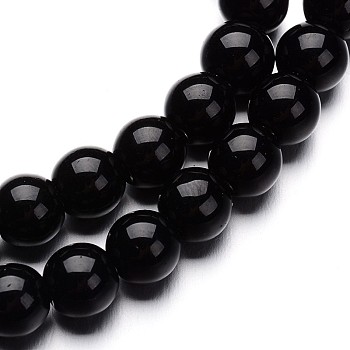 Glass Round Bead Strands, Black, 10mm, Hole: 1mm, about 32pcs/strand, 11 inch