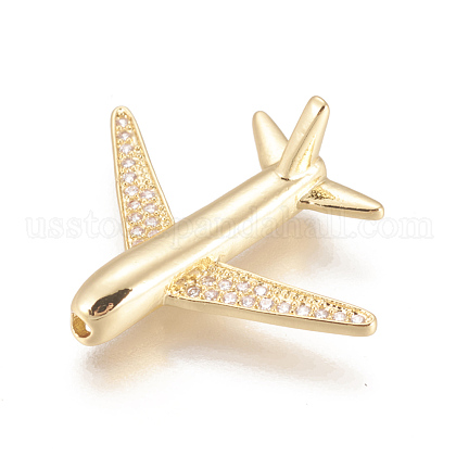 Brass Micro Pave Cubic Zirconia Airliner Beads US-ZIRC-L078-005G-NR-1