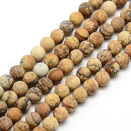Frosted Natural Picture Jasper Round Bead Strands US-G-M064-6mm-05