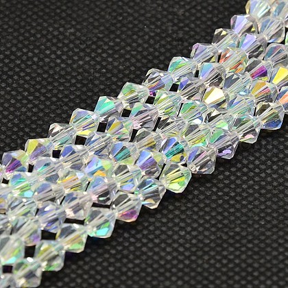 Imitate Austrian Crystal Electroplate Bicone Glass Bead Strands US-GLAA-F029-4x4mm-A01-1