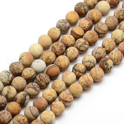 Frosted Natural Picture Jasper Round Bead Strands US-G-M064-6mm-05-1
