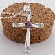 Silver Color Plated Brass Cubic Zirconia Cross Pendant Necklaces US-NJEW-BB09493-2