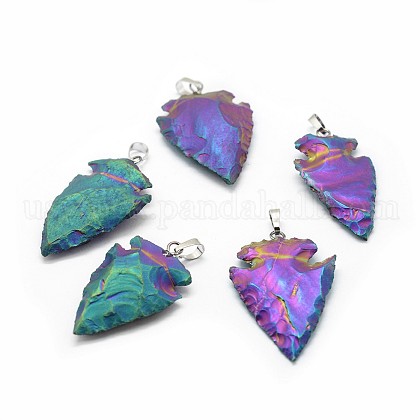 Electroplated Natural Indian Agate Pendants US-G-P396-05P-03-1