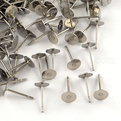 316 Surgical Stainless Steel Flat Round Blank Peg Stud Earring Settings US-STAS-R073-06-1