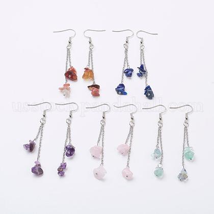 Natural Gemstone Chip Dangle Earrings US-EJEW-JE02417-1