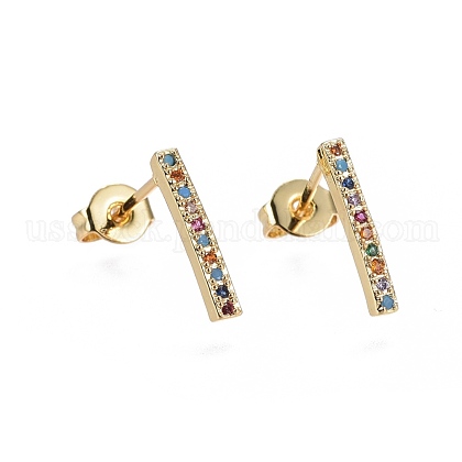 Brass Micro Pave Cubic Zirconia Stud Earrings US-EJEW-L224-18G-1