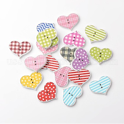 Heart 2-Hole Printed Wooden Buttons US-BUTT-M014-01-1