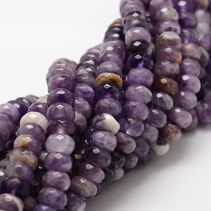 Faceted Drum Natural Amethyst Beads Strands US-G-K078-01A-1