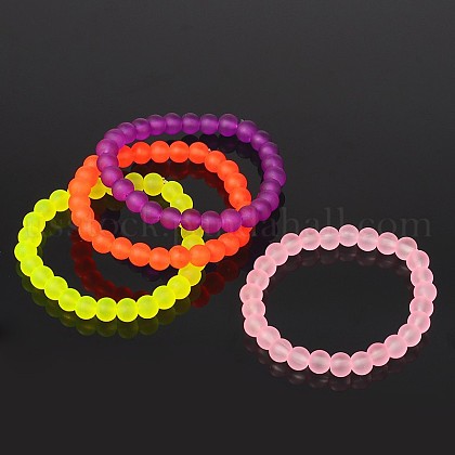 Stretchy Frosted Glass Beads Kids Bracelets for Children's Day US-BJEW-JB01768-1