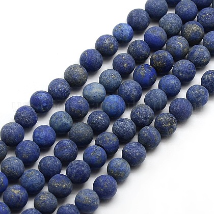 Natural Frosted Lapis Lazuli Round Bead Strands US-G-M064-8mm-08-1
