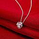 Silver Color Plated Brass Cubic Zirconia Cube Pendant Necklace US-NJEW-BB00455-4