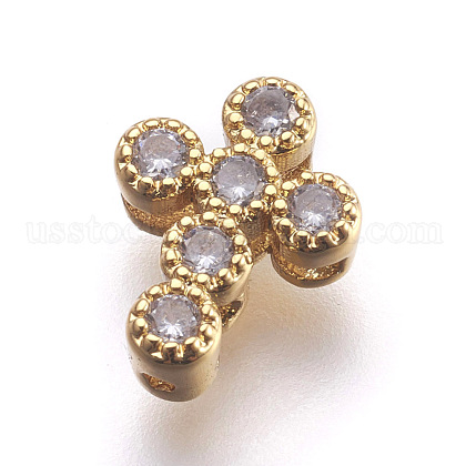 Brass Micro Pave Cubic Zirconia Beads US-ZIRC-E152-07G-RS-1