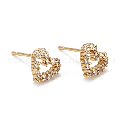Heart Sparkling Cubic Zirconia Stud Earrings for Girl Women US-EJEW-H126-18G-1