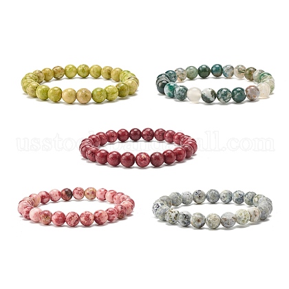 8.5mm Natural Crazy Agate Round Beads Stretch Bracelets US-BJEW-JB07143-1