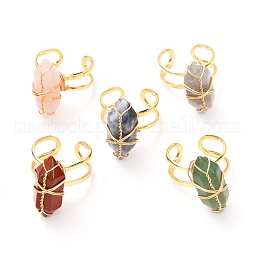 Copper Wire Wrapped Natural Gemstone Adjustable Rings for Women US-RJEW-JR00386